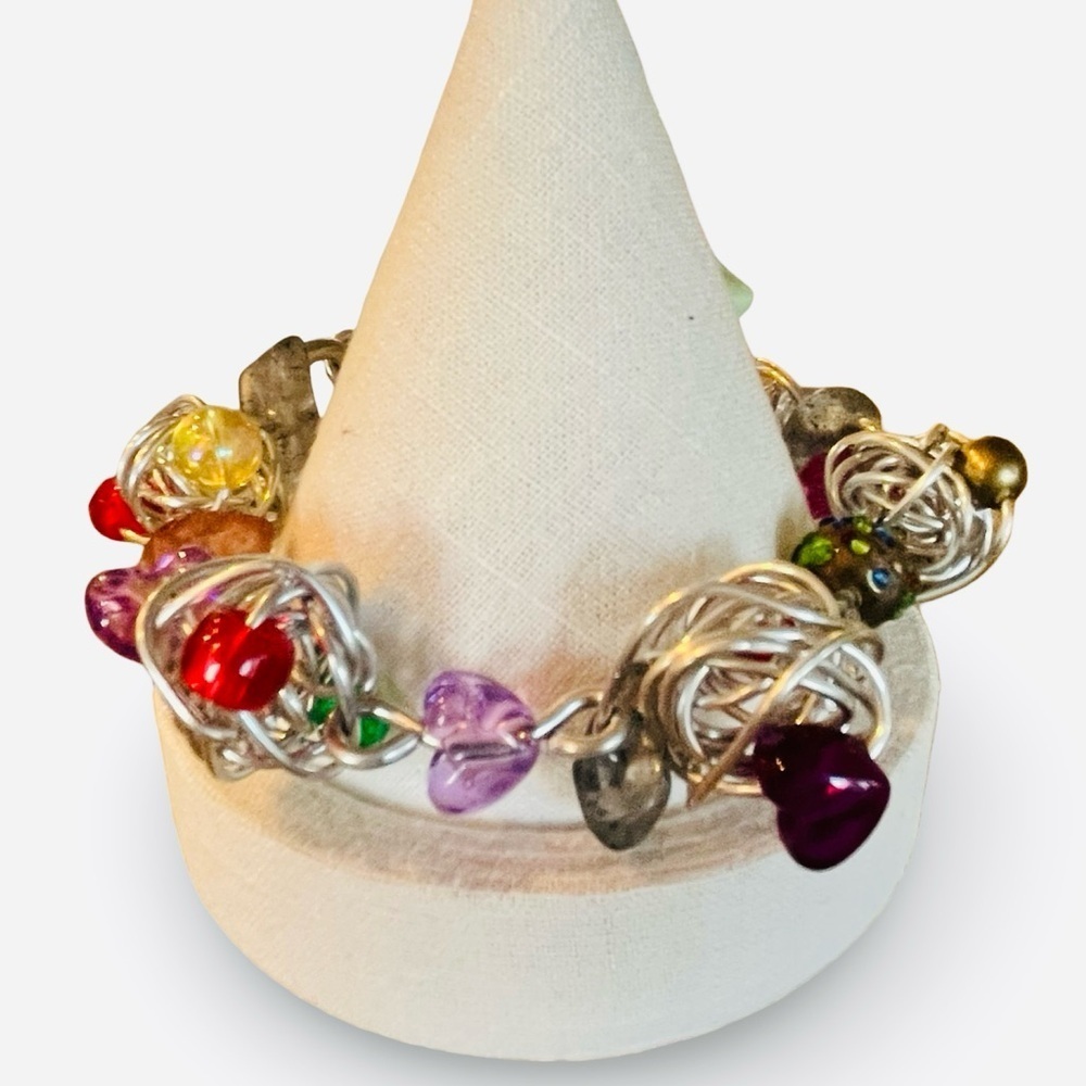 Colorful Heart Charm Caged Abra Aluminum Bracelet